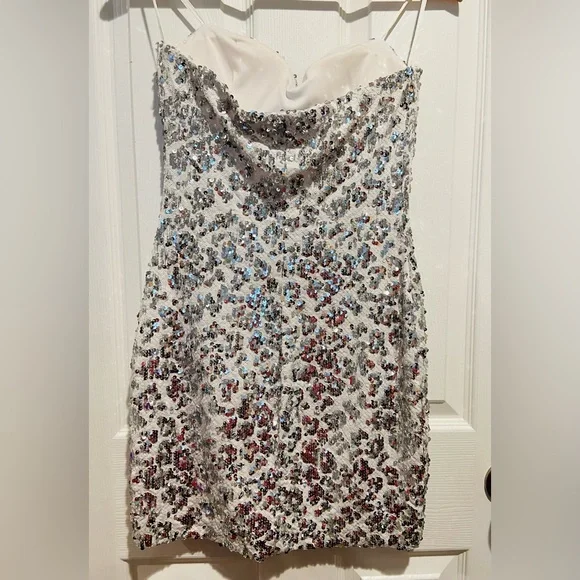 As U Wish White Sequin Strapless Mini Dress with Silver & Blue Accents - Picture 3 of 3